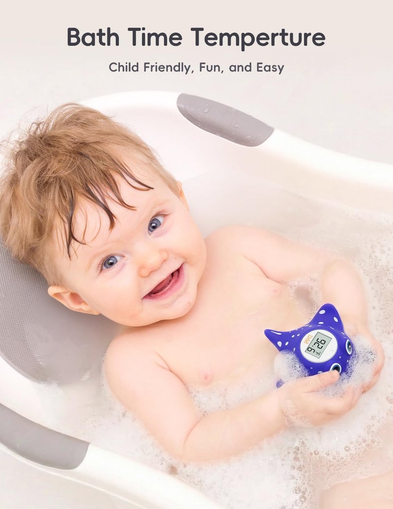 BH Baby Bath Thermometer - Instant Read Digital Thermometer for Infant Bathtub and Room, Measure Newborn Water Temperature, Safe Toddlers Tub Time Floating Toy - Manta Ray - Image 2
